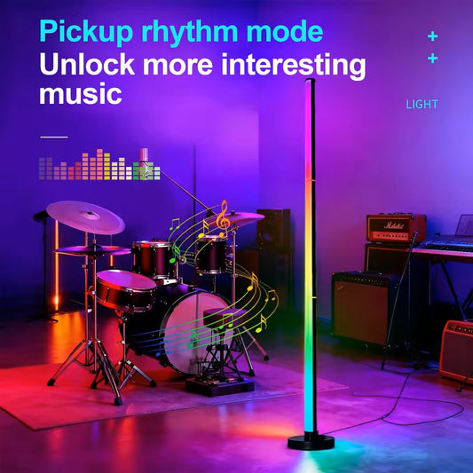 RGB IC Corner Floor Lamp – 16M Colors, App & Remote Control, Music Sync for Bedroom & Living Room