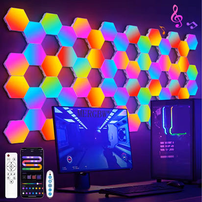 Smart Hexagon RGB Wall Lights – APP & Music Sync Panels for Gaming Room & Bedroom