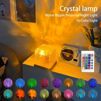 Water Ripple Crystal Projector Night Light – 16-Color Rotating Lamp
