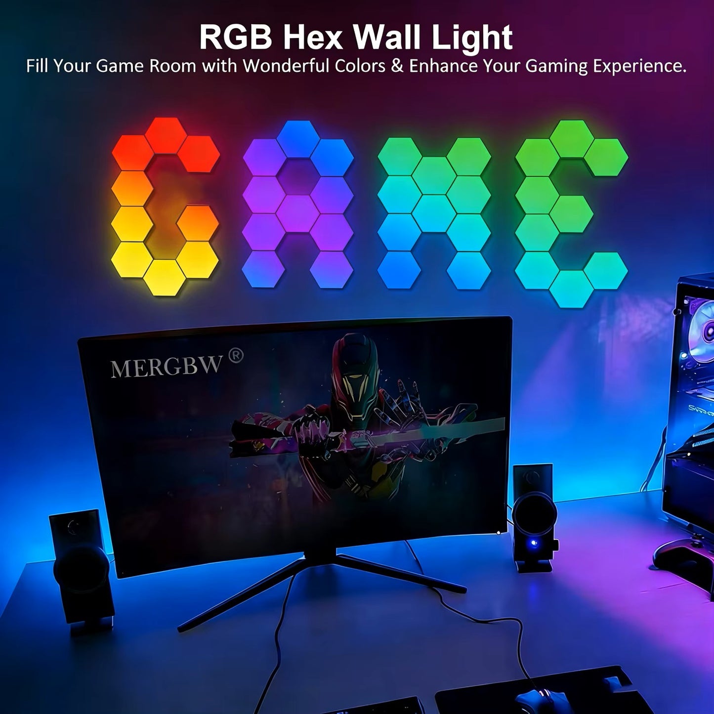 Smart Hexagon RGB Wall Lights – APP & Music Sync Panels for Gaming Room & Bedroom