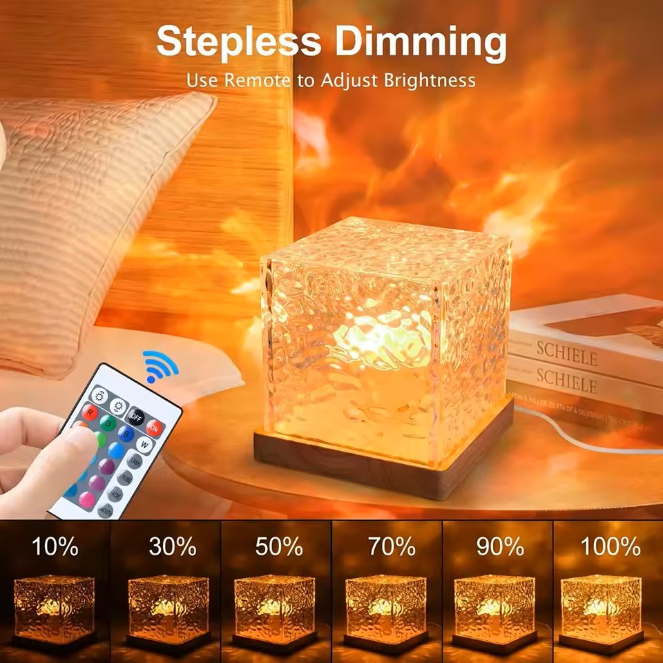 Water Ripple Crystal Projector Night Light – 16-Color Rotating Lamp
