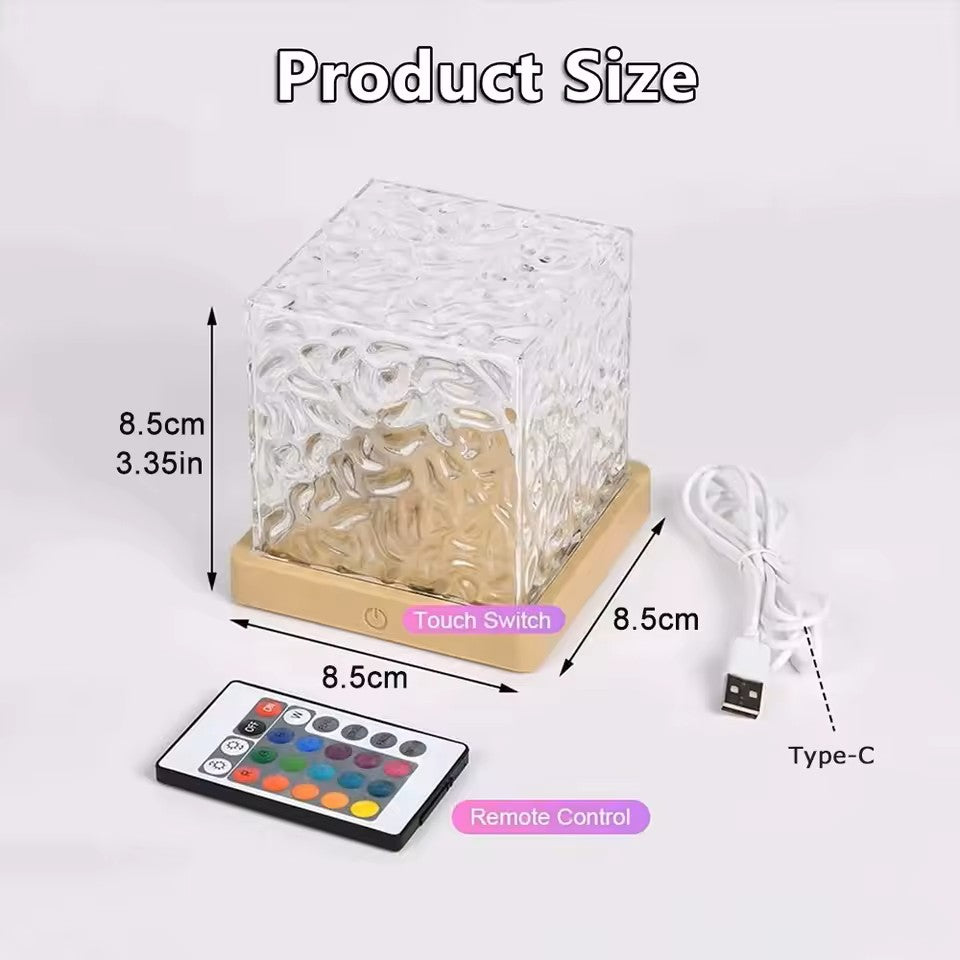 Water Ripple Crystal Projector Night Light – 16-Color Rotating Lamp