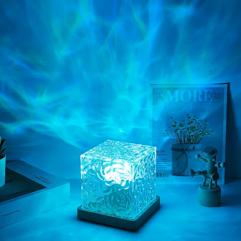 Water Ripple Crystal Projector Night Light – 16-Color Rotating Lamp
