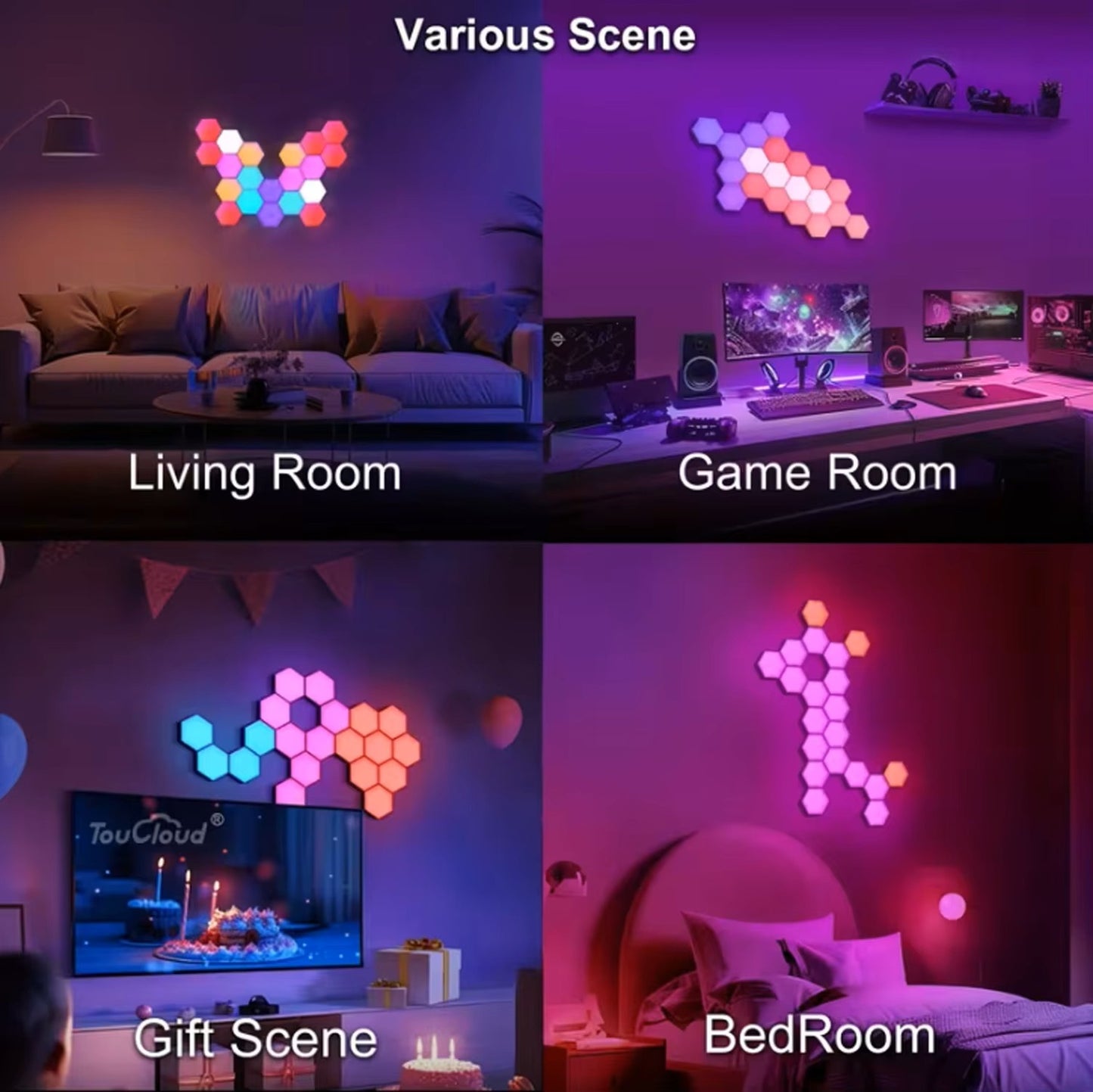 Smart Hexagon RGB Wall Lights – APP & Music Sync Panels for Gaming Room & Bedroom