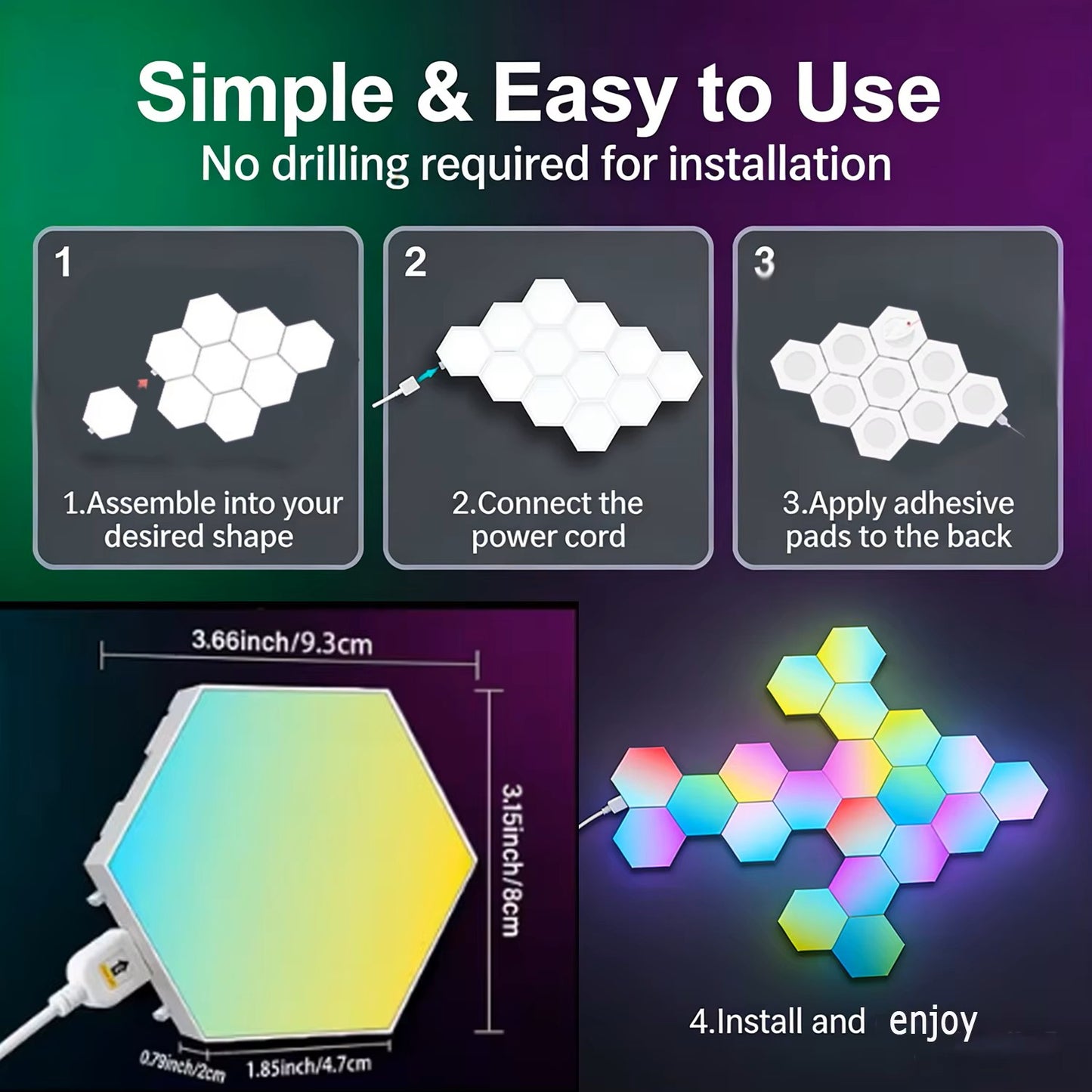 Smart Hexagon RGB Wall Lights – APP & Music Sync Panels for Gaming Room & Bedroom