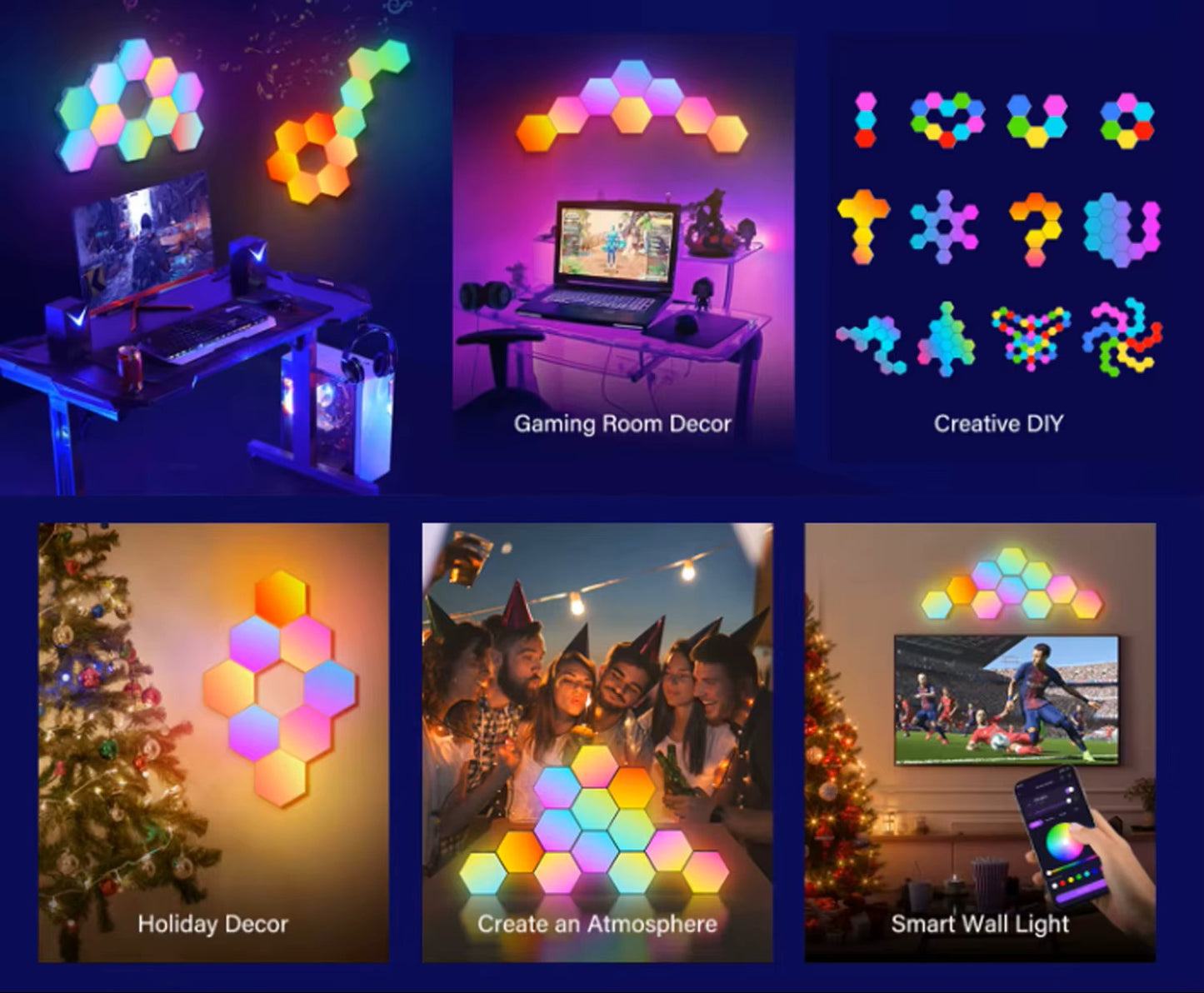 Smart Hexagon RGB Wall Lights – APP & Music Sync Panels for Gaming Room & Bedroom